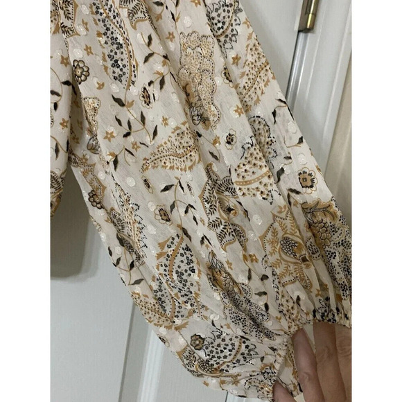 Joie Cream Sheer Lined Floral Tie Front Peasant Blouse Top Size M (B12) - Picture 7 of 9